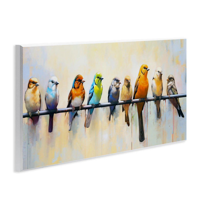 Modern Birds Perched Colorful Lithograph Print on MDF Wood