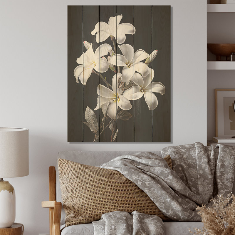 Parfumée Plumeria Serenade I - art sur bois de pin naturel Plumeria, H 40 po x l 30 po