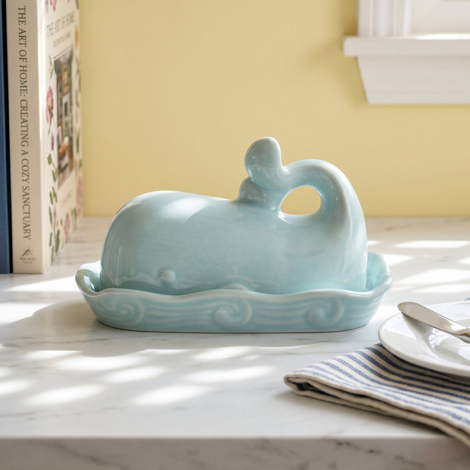 Leonida Novelty Ceramic Butter Dish, Light Blue