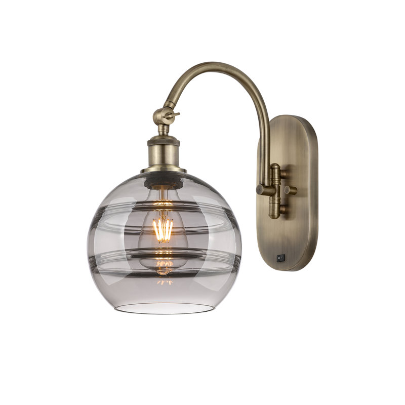 Chartoff Steel Armed Sconce, Light Smoke, Antique Brass