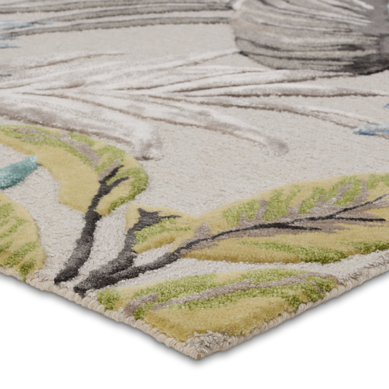 Handmade Tropical Floral Wool and Viscose Rug in Multicolor