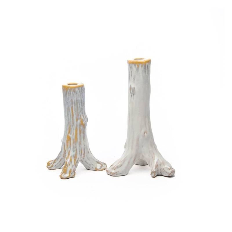 Tall Glazed Gray Ceramic Tabletop Candlestick