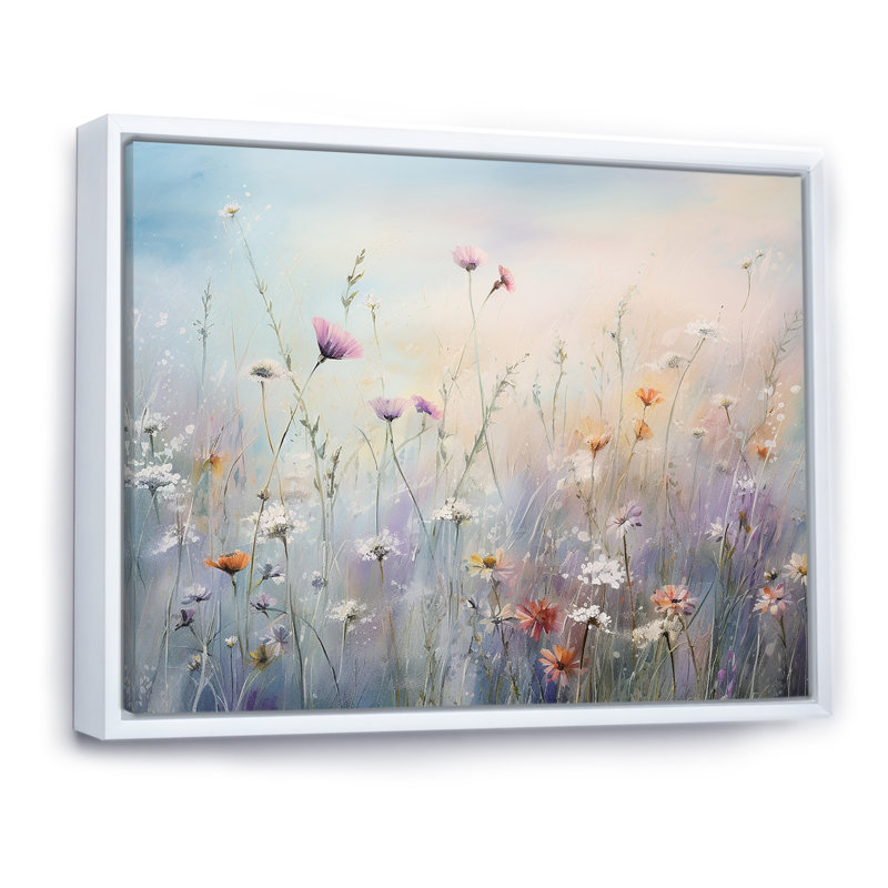 Wildflowers Wander meadows - Art mural de fleurs sauvages pour le salon, H 30 po x l 40 po, Reproduction avec cadre flottant