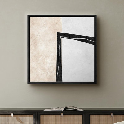 Black Beige Abstract Lines Modern Decor Contemporary Minimalist Wall Art Framed On Canvas Print