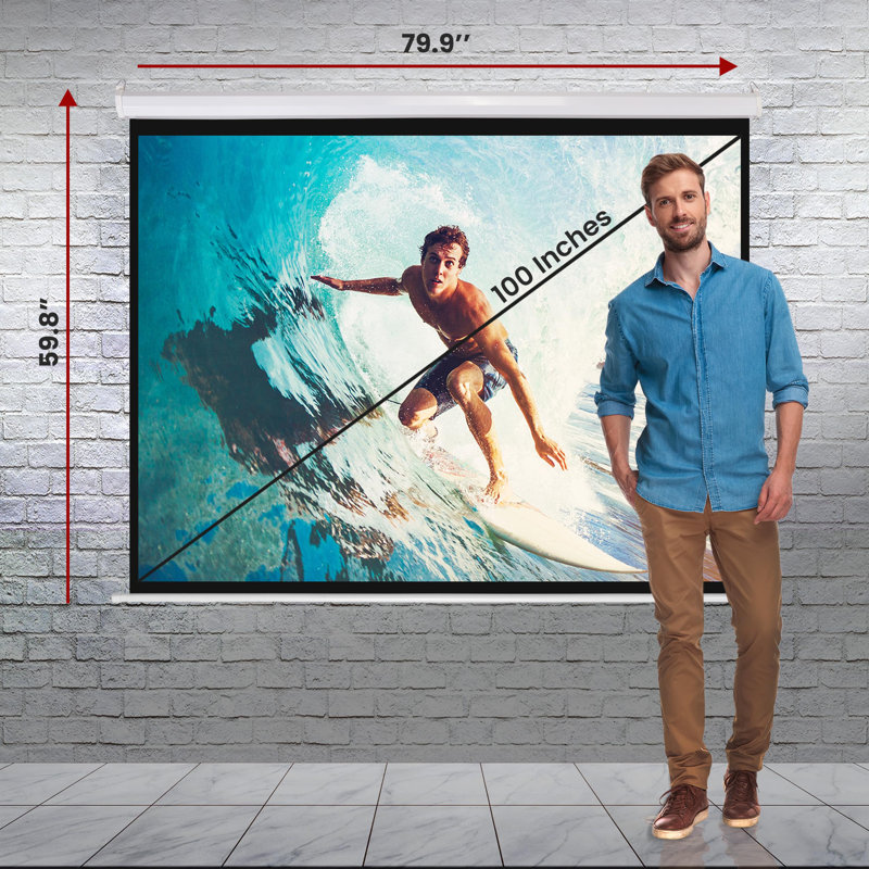 Black Manual Wall/Ceiling Mounted Projector Screen, 59.8" H x 79.9" W