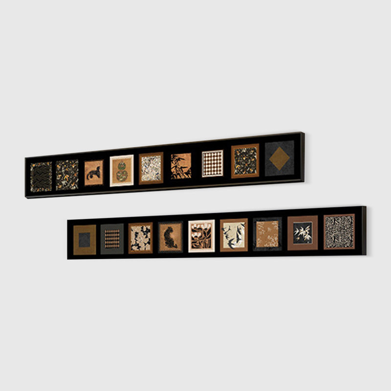 Ensemble d'art mural rétro rétro Mid-Century sur toile, impression abstraite animalière et botanique brune et noire pour le salon