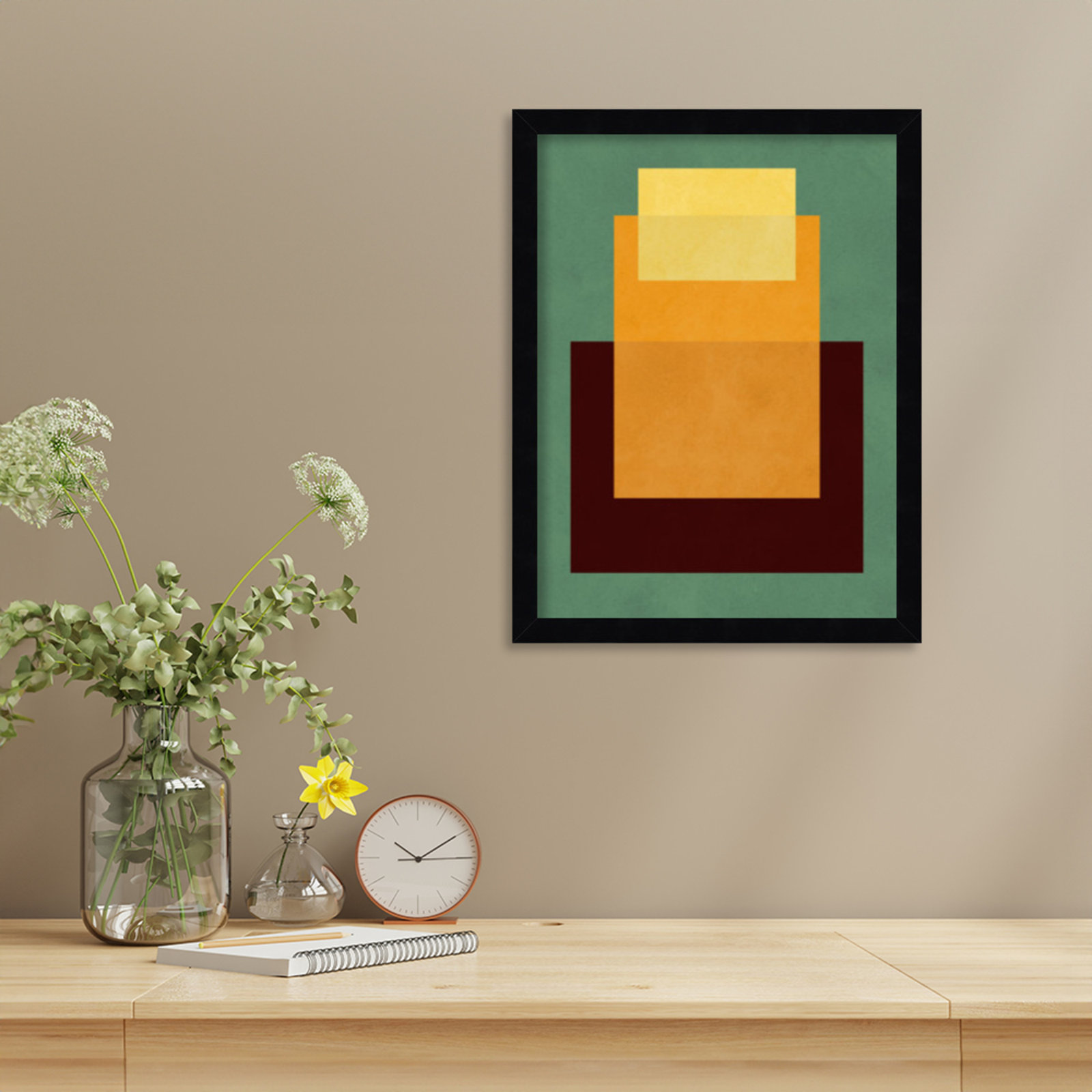 Overlapping Geometry 10 Print, Green/Orange, Black, 17" H x 13" W