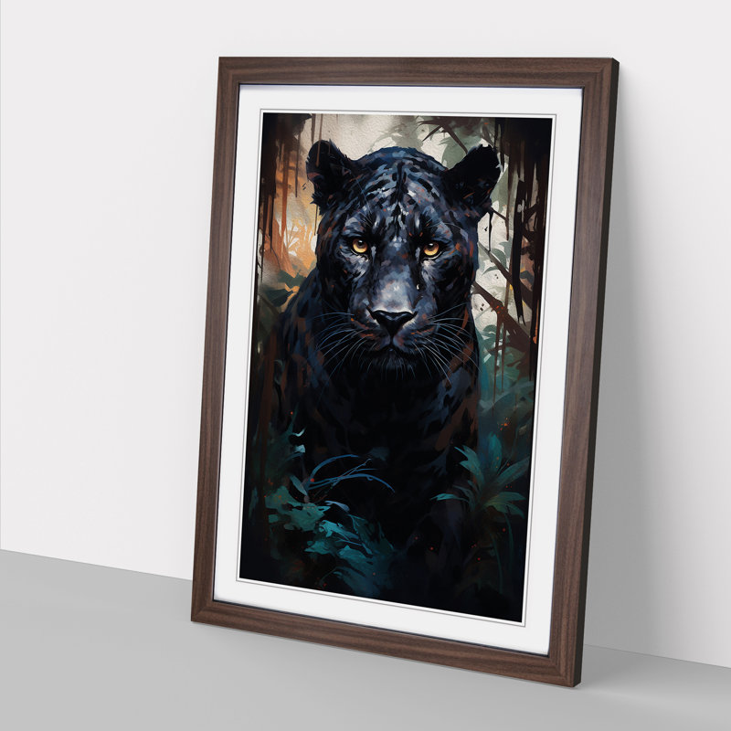 Panther Conceptual - Single Picture Frame Print on Wood, 46cm H x 34cm W x 2" D, Walnut Framed