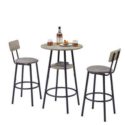 Ensemble de tabourets de bar ronds avec tablette, tabouret rembourré avec dossier gris, l 23,62 po x P 23,62 po x H 35,43 po