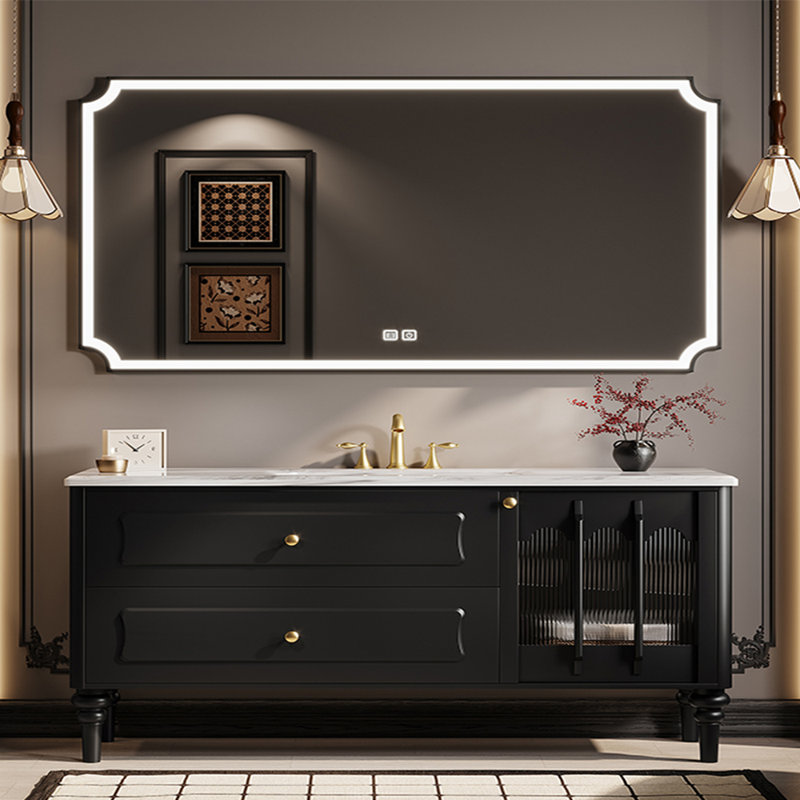 Light luxury retro bathroom cabinet, 31.50" H x 66.93" W x 21.65" D