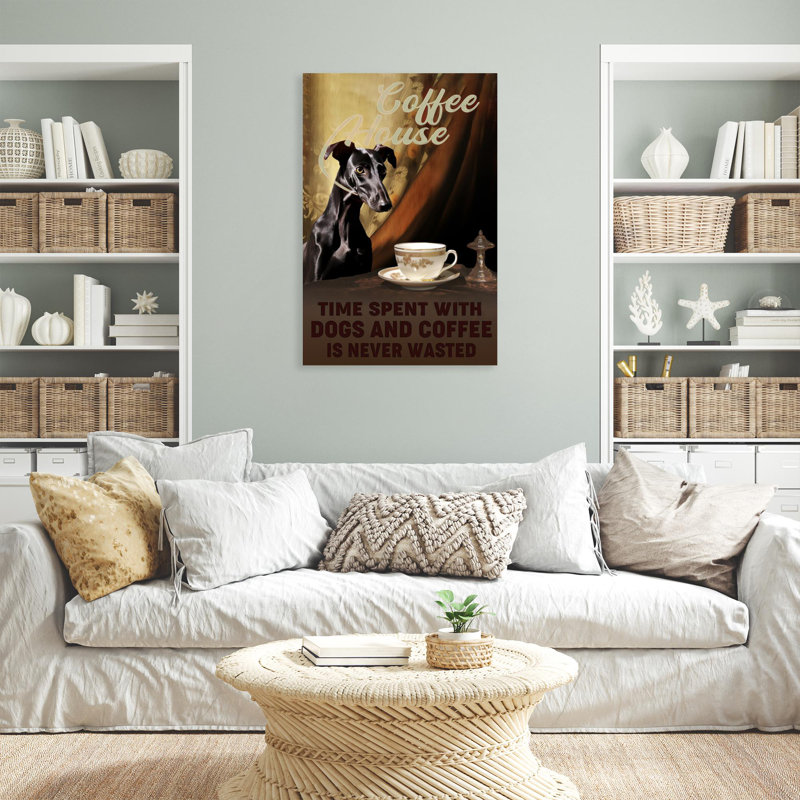 «Time Spent With Dogs And Coffee», reproduction d'art graphique sur toile tendue 1 pièce, H 20 po x l 16 po x P 1,25 po
