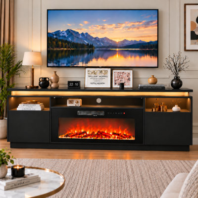 67.5'' Modern TV stand for TVs up to 70'' with 36'' Electric Fireplace，8 Flame Colors & 12-Color Ambient Lighting