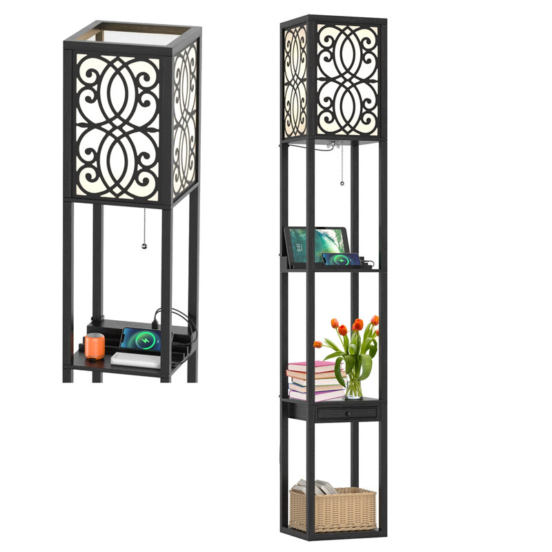 Daer 160cm Black Traditional Floor Lamp with USB