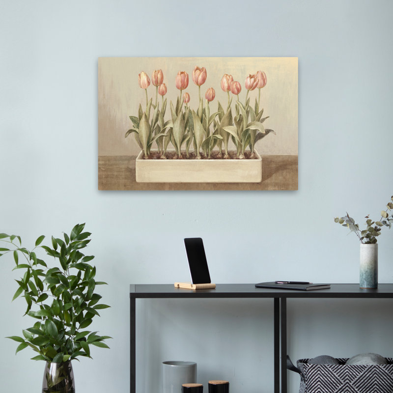 «Beige et fleur de tulipe amis», art, H 16 po x l 24 po