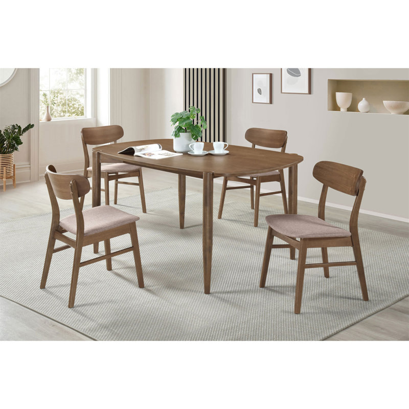 Whisten Walnut 5-Piece Solid Wood Dining Set, 5 Pieces: Table, 4 Chairs