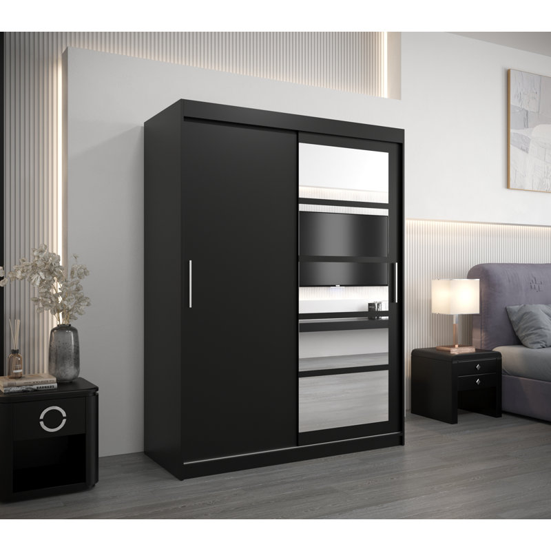 Abdulkhalek 2 Door Manufactured Wood Wardrobe, Black Matte