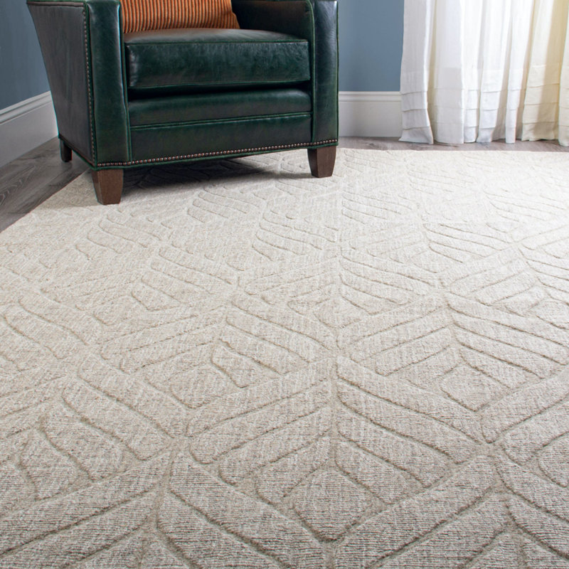 Textured Leaf Hand Loomed Beige Area Rug, Rectangle 8'6" x 12'6"
