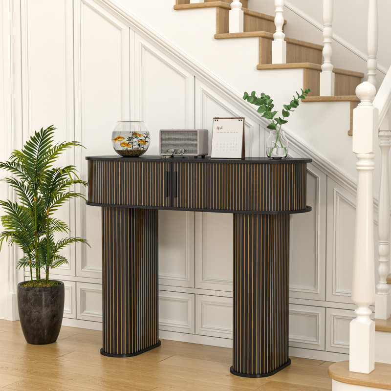 39.37'' Console Table, with 3 Storage and Sliding Doors Accent Tables for Entryway, Black