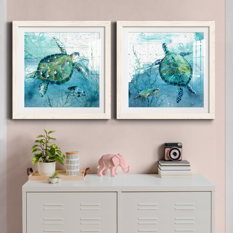 «Island Swim I», ensemble de 2 peintures, Papier dans un cadre photo, H 17 po x l 34 po, Blanc