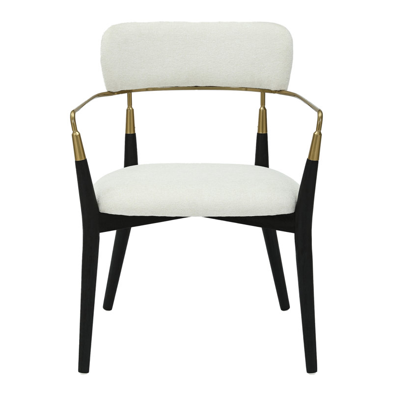 Chaise en bois noir et tissu crème avec accent doré - ensemble de 2