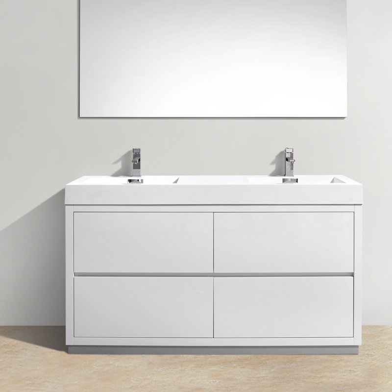 Ensemble de meuble-lavabo double 59 po Royka, Blanc lustré