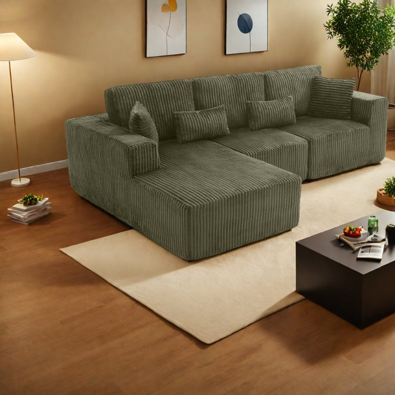 Grand canapé modulaire en chenille, siège profond moderne en forme de L pour la maison