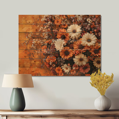 Assortiment de bouquets Brown Autumn Symphony IV - décoration murale en bois sur bois de pin naturel
