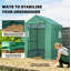 Small Greenhouse with Raised Garden Bed, Galvanised Walk-in Greenhouse with Roll Up Windows, 141 x 141 x 190 cm, Green