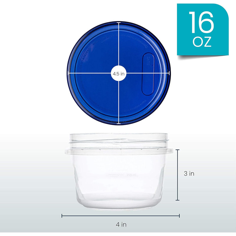 [16 Oz 10 Pack] Twist Top Deli Containers Clear Bottom With Blue Top Twist On Lids Reusable, Stackable, Food Storage Freezer Container