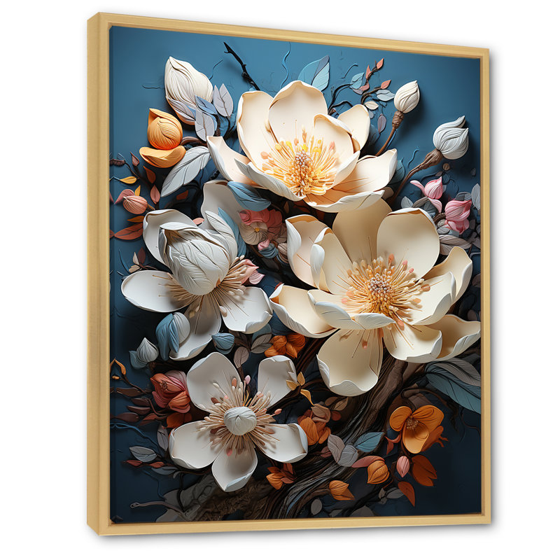 Magnolia beige et rose I sur toile, Cadre naturel flottant, H 32 po x l 16 po x P 1 po