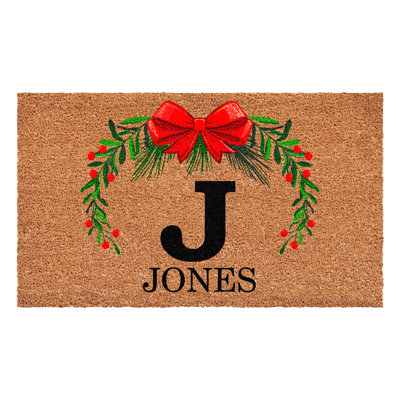Paillasson couronne de Noël personnalisé, lettre J