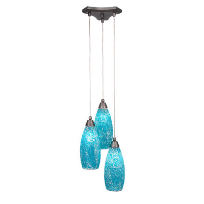 Europa 3 Light Cord Cluster Pendalier Shown In Brushed Nickel Finish With 5.5" Red Fusion Glass