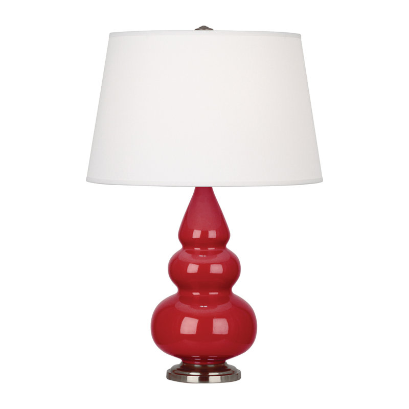 Small Triple Gourd Ceramic Table Lamp, Ruby Red/Antique Silver, Antique Silver