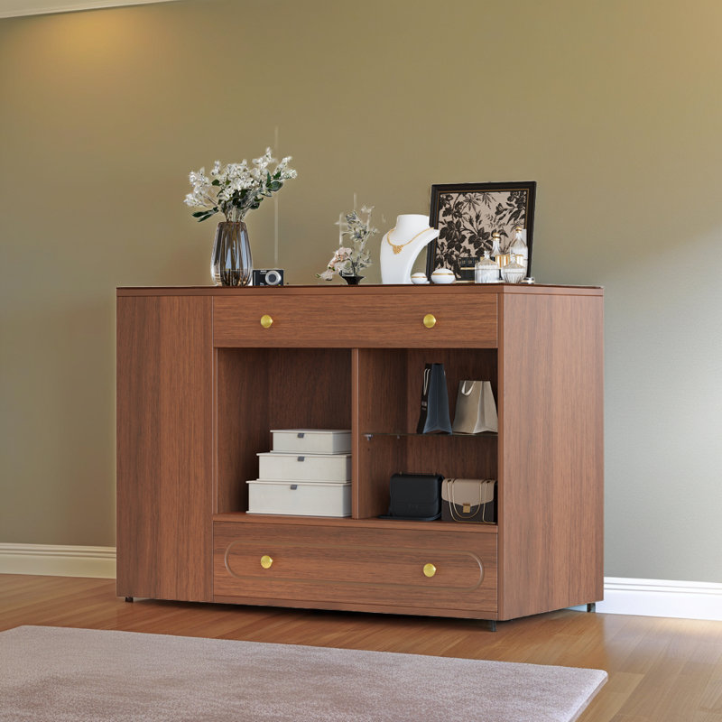 Îlot de luxe avec plateau en verre - Unité de rangement à 6 tiroirs avec tablettes ouvertes pour les garde-robes et les chambres à coucher?