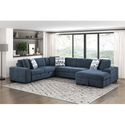 Upholstered 143 " Chenille U-Shaped Sofa Bed with Ottoman