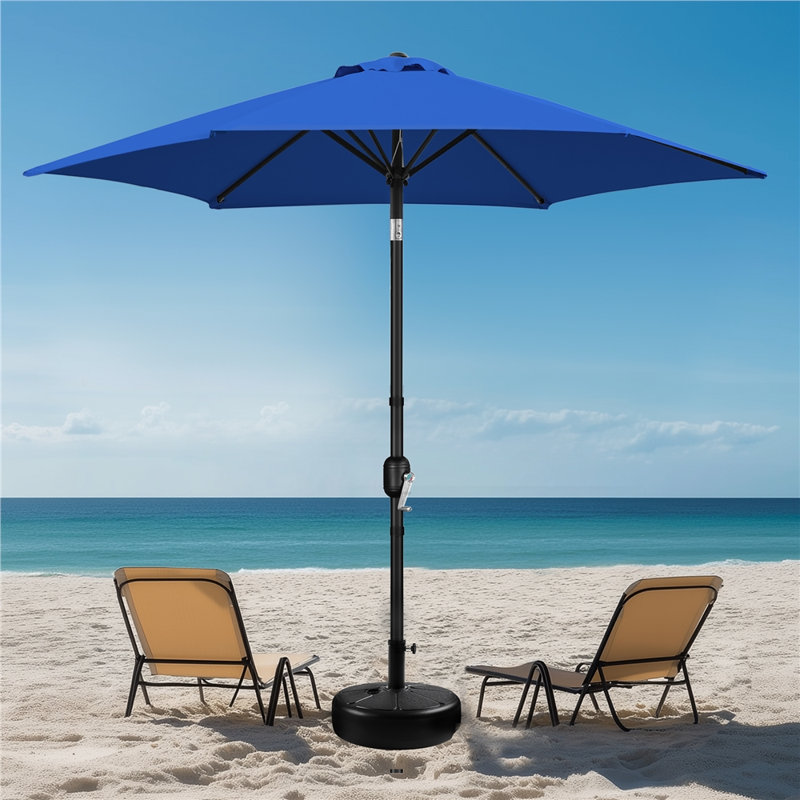 Parasol de marché 9 pi avec bouton-poussoir inclinable et manivelle, bleu royal, Bleu royal