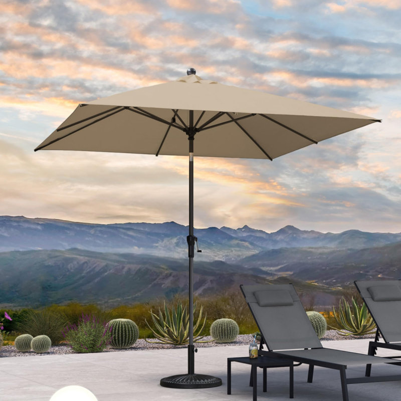  Parasol de terrasse carré 6 pi x 6 pi Parasol de table d'extérieur avec cadre en aluminium Parasol de soleil avec 8 nervures robustes inclinables pour la terrasse du jardin Taupe