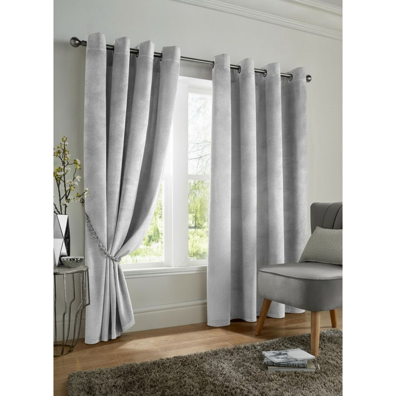 Liev Polyester Eyelet Room Darkening Thermal Curtains, 116cm Width x 137cm Drop, Silver