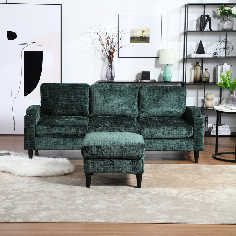 Canapé modulaire confortable avec poches latérales, 3 canapé en chenille pour espace de vie moderne 3, rangement et poche