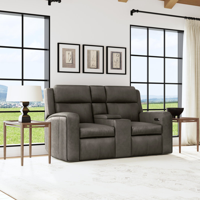 Harrison Power Reclining Loveseat With Console, Power Headrests & Lumba, Gray