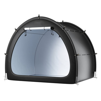 Tente de rangement imperméable en forme de ventilateur pour 4 à 5 vélos, double imperméable, avec revêtement argenté 210D, plateau arqué, structure renforcée, stabilité à plusieurs points, légère, portable, assemblage rapide, noir