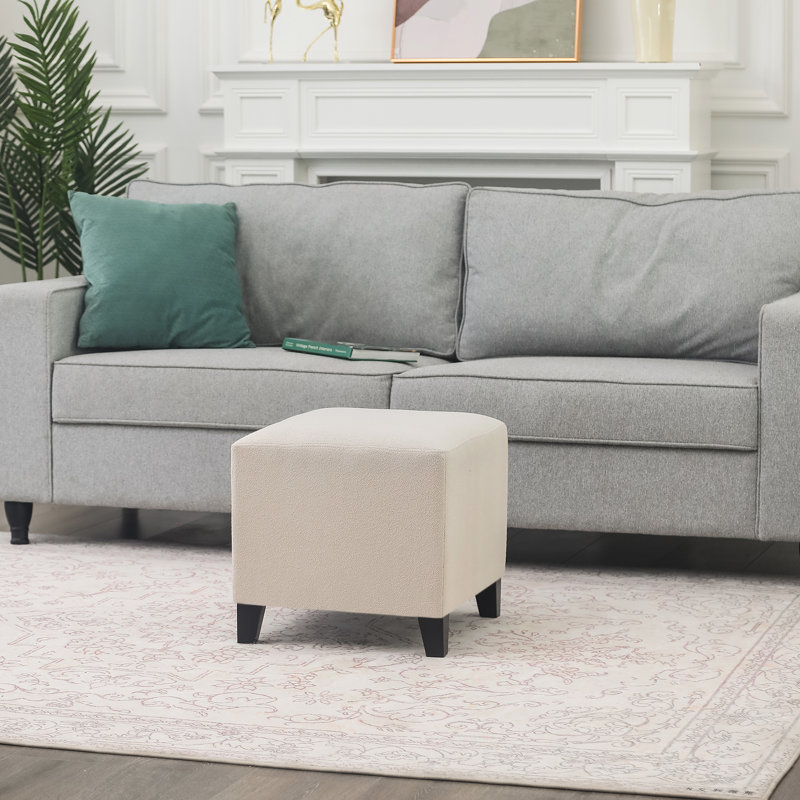 Moorhouse Upholstered Ottoman, Beige Cotton and Linen Blend