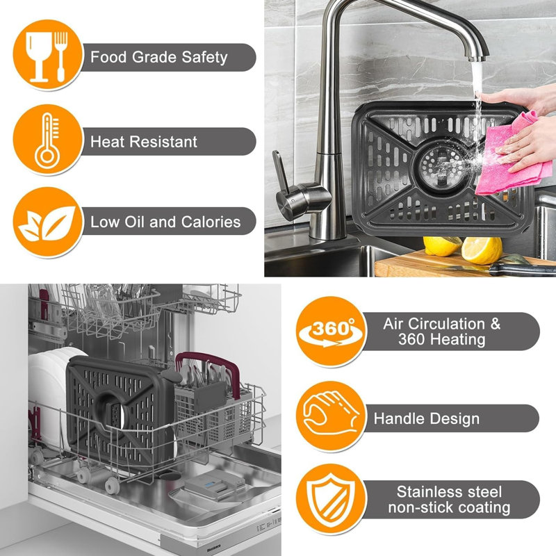 GCQ Air Fryer Grill Pan for Ninja Foodi AF400UK 9.5L 6 in1 DualZone 2 Drawers Air Fryer, Replacement Air Fryer Crisper Plate Grill Plate Tray Accessories, Dishwasher Safe 