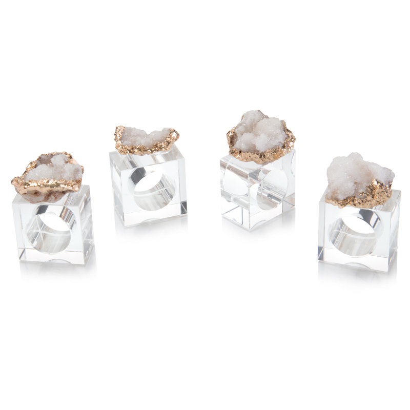 Rond de serviette Geode, Blanc / Doré