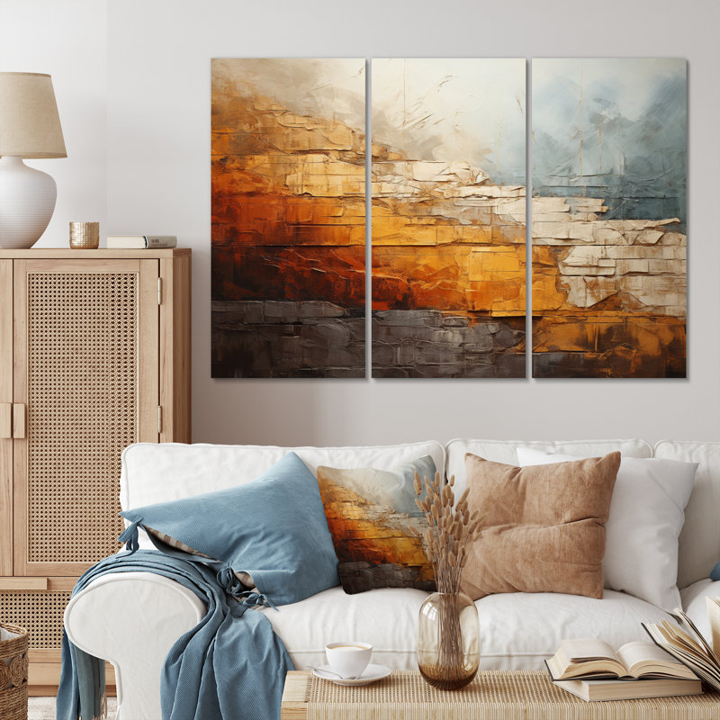 «Grey and Orange Geologique Wonders», 3 pièces sur toile tendue, H 32 po x l 48 po
