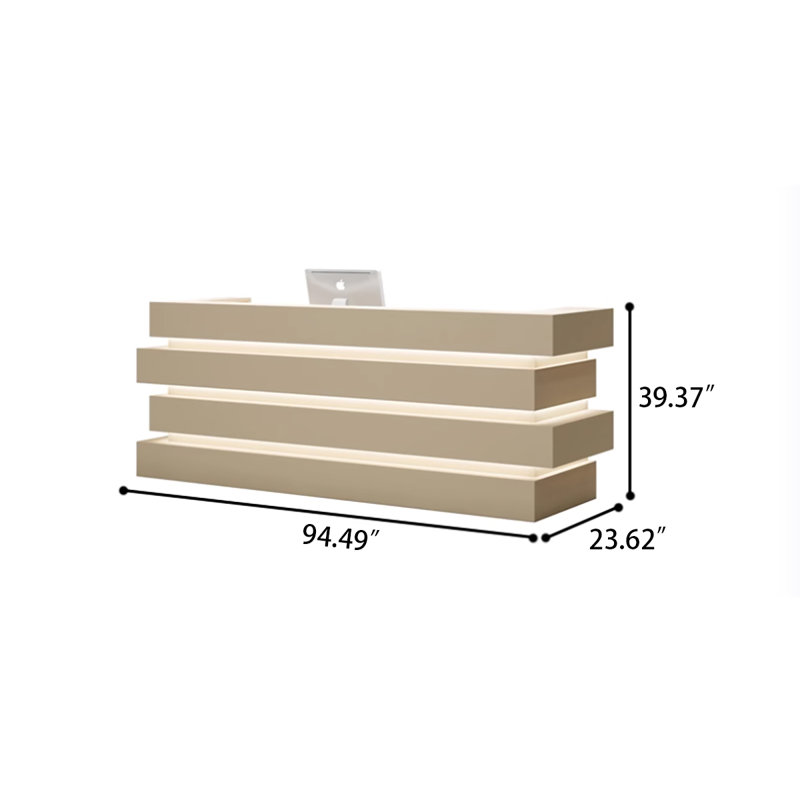 Scandinavian Style Front Desk in Beige with Creative Design and LED Lighting