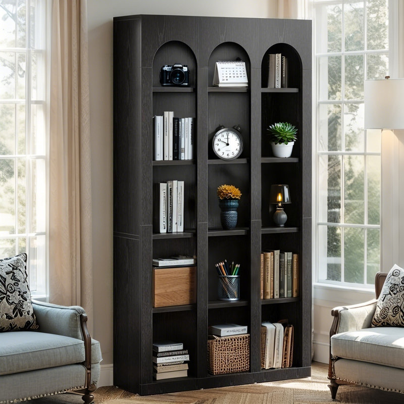 Set of 2 - Modern Black 5-Tier 70.87-Inch Wood Farmhouse Home Office Bookshelf Bookcase Open Large Storage 2PCS！, Black