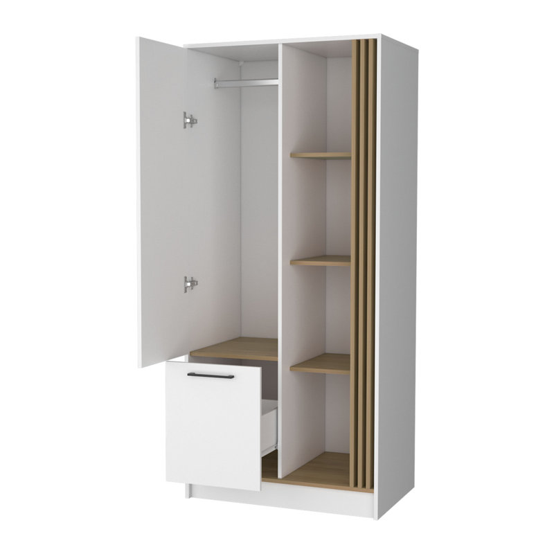 Pekin Modern Wardrobe Organizer With Shelves And Rod, Natural Oak