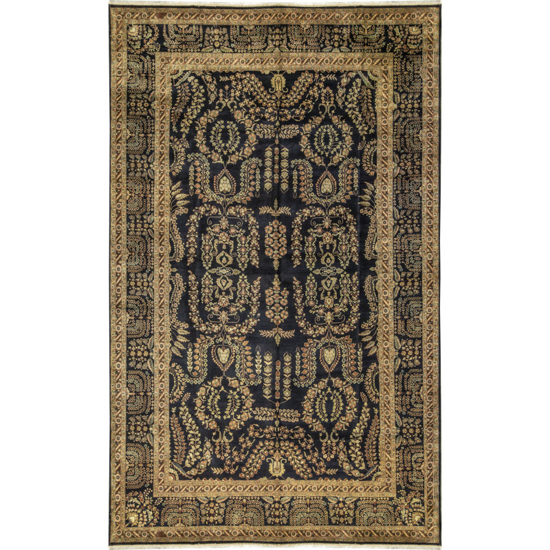 Tapis noir et noir de haute qualité noué à la main