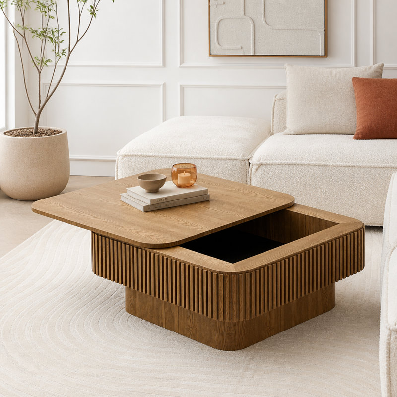 Table basse carrée avec rangement secret, 46.2 lbs, Brown